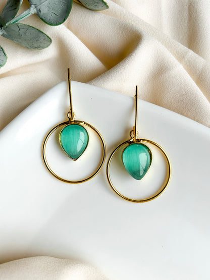 Teal Monalisa Teardrop Handmade Brass Earrings