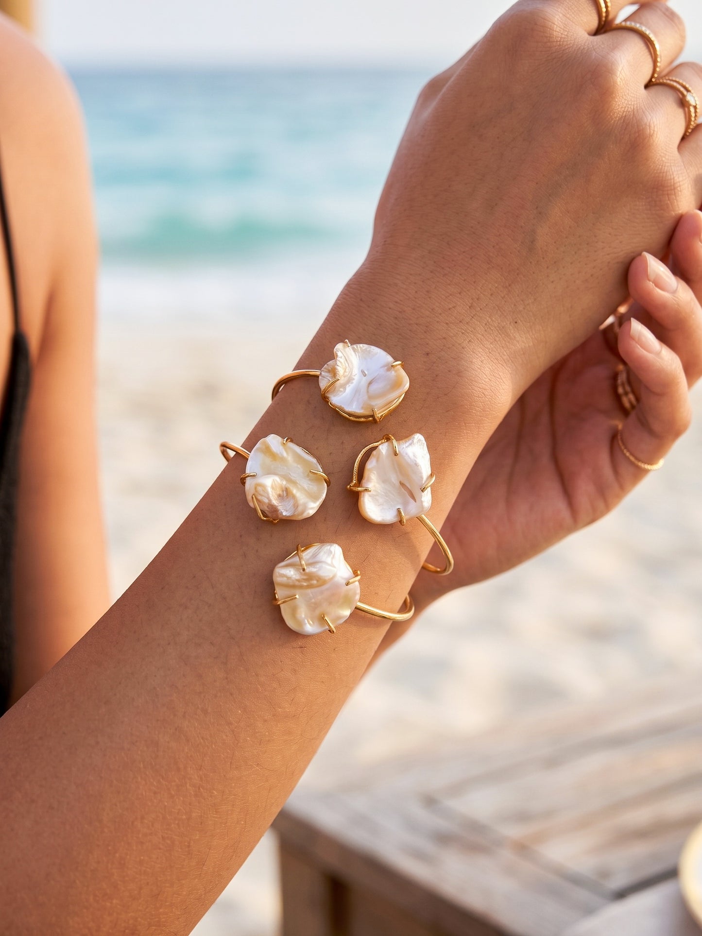 Aurora Mother of Pearl Handmade Brass Cuff Bracelet