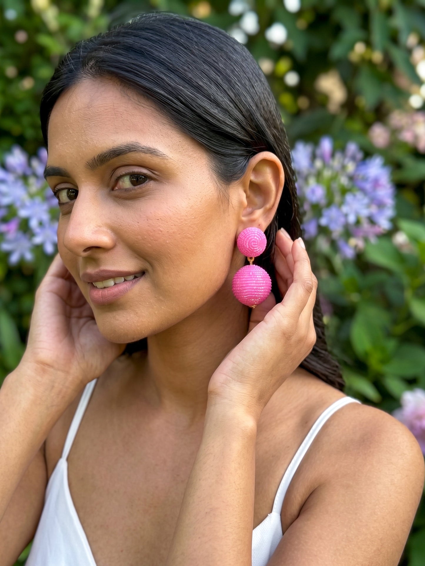 Baby Pink Round Drop Handmade Beaded Earrings