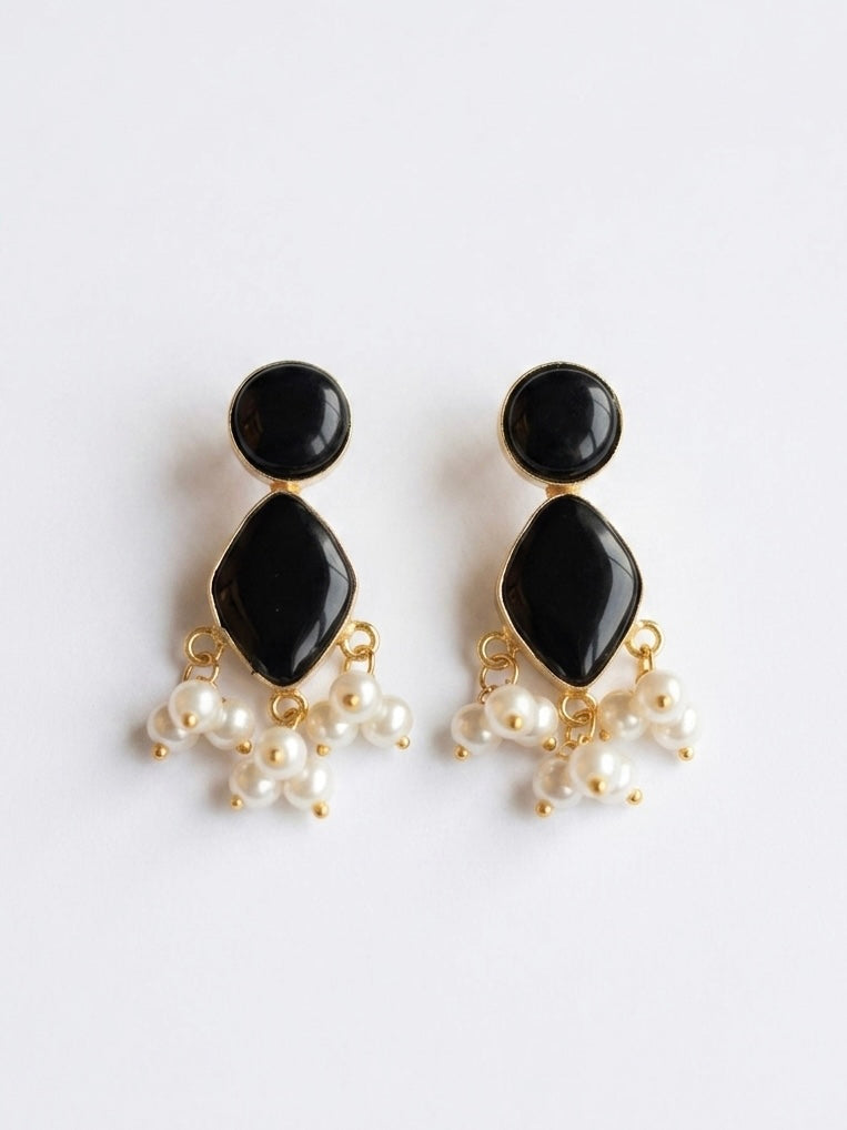 Gem Drop – Black Handmade Brass Earrings