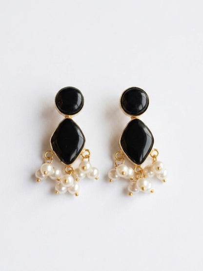 Gem Drop – Black Handmade Brass Earrings