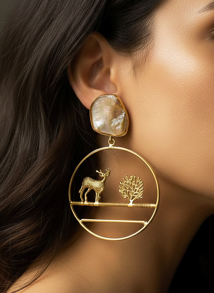 Sacred Deer Handmade Brass Earrings