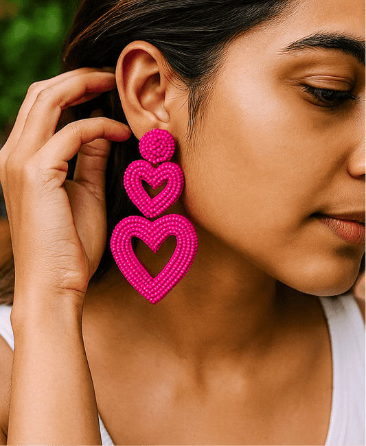 Steal My Love Handmade Beaded Heart Shaped Earrings