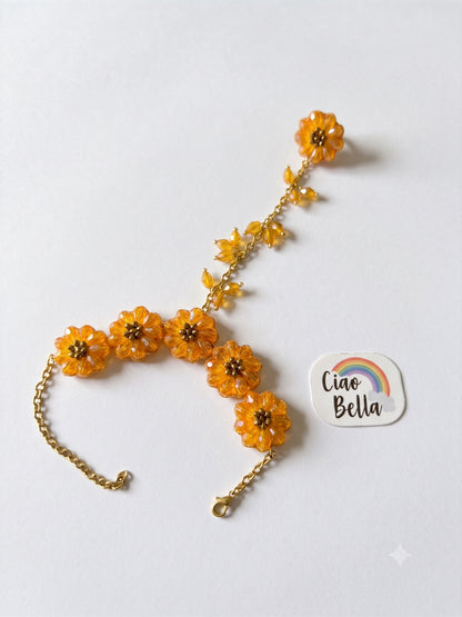 Sparkling Sunflower Handmade Beaded Hathphool (Single Hand)