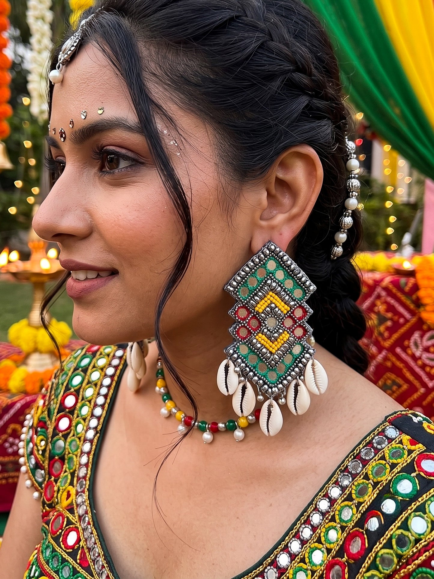 RangRaas Mirror Handmade Beaded Earrings