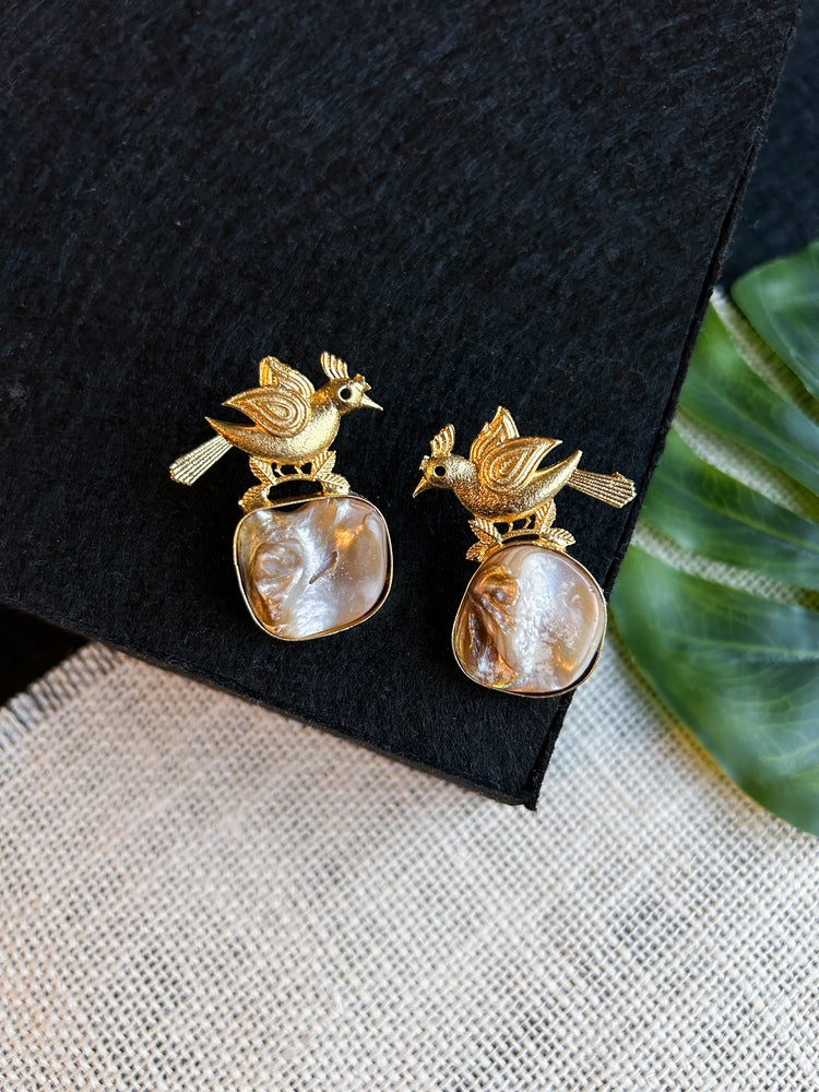 Cute Birdie Handmade Brass Earrings