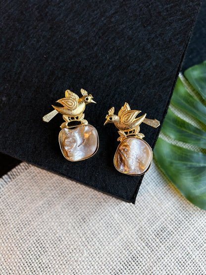 Cute Birdie Handmade Brass Earrings