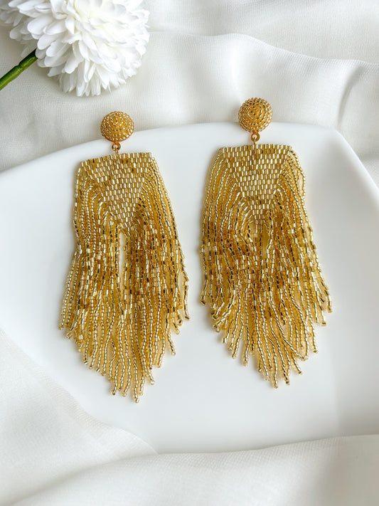 Luxe Gold Handmade Beaded Tassel Earrings