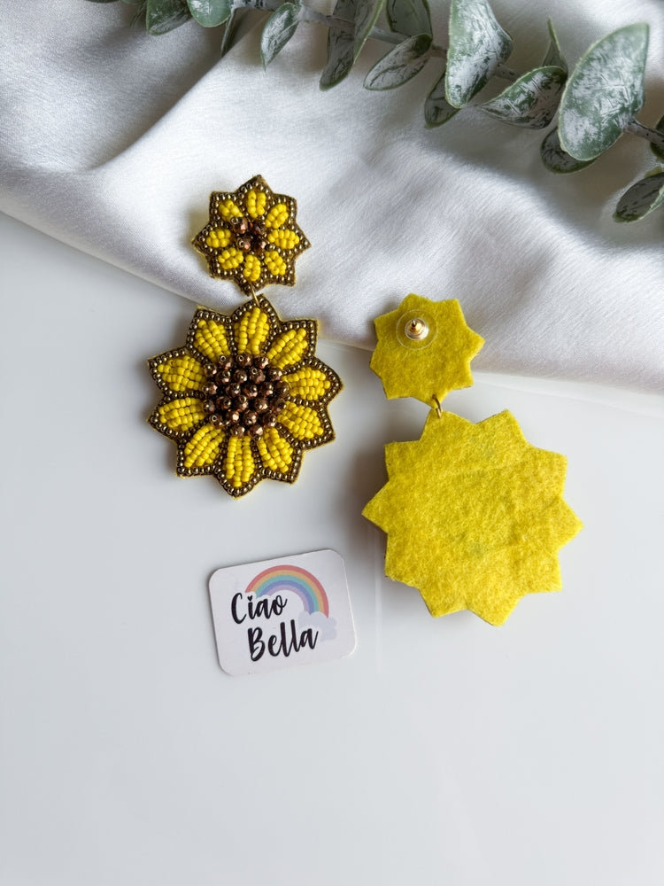 Sunflower Handmade Beaded Necklace + Earrings Set