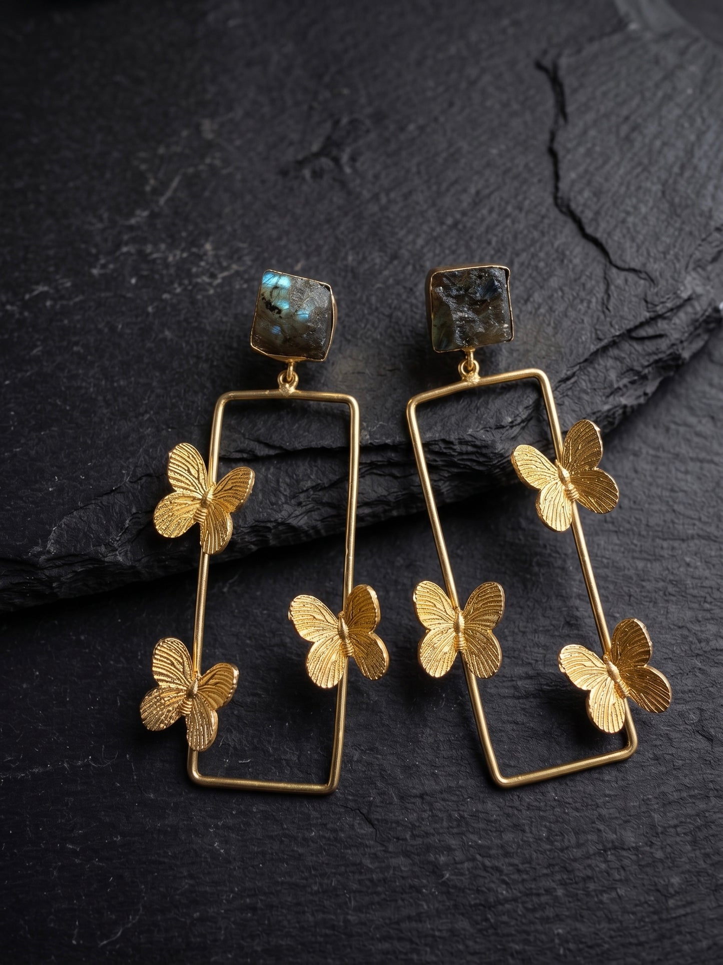 Labradorite Butterfly Wings Handmade Brass Earrings