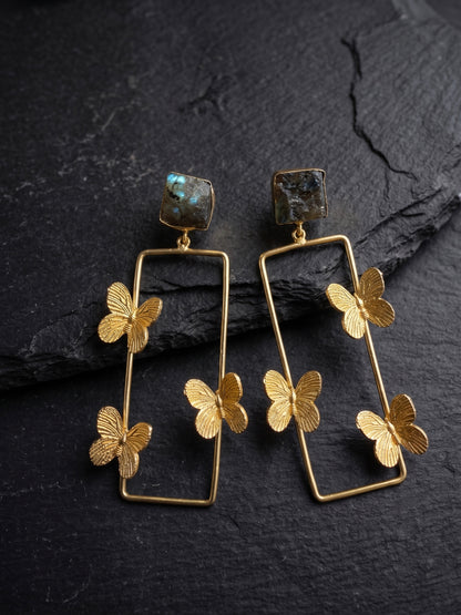 Labradorite Butterfly Wings Handmade Brass Earrings