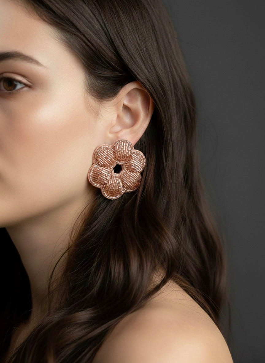 Blushing Rose Gold Handmade Beaded Earrings