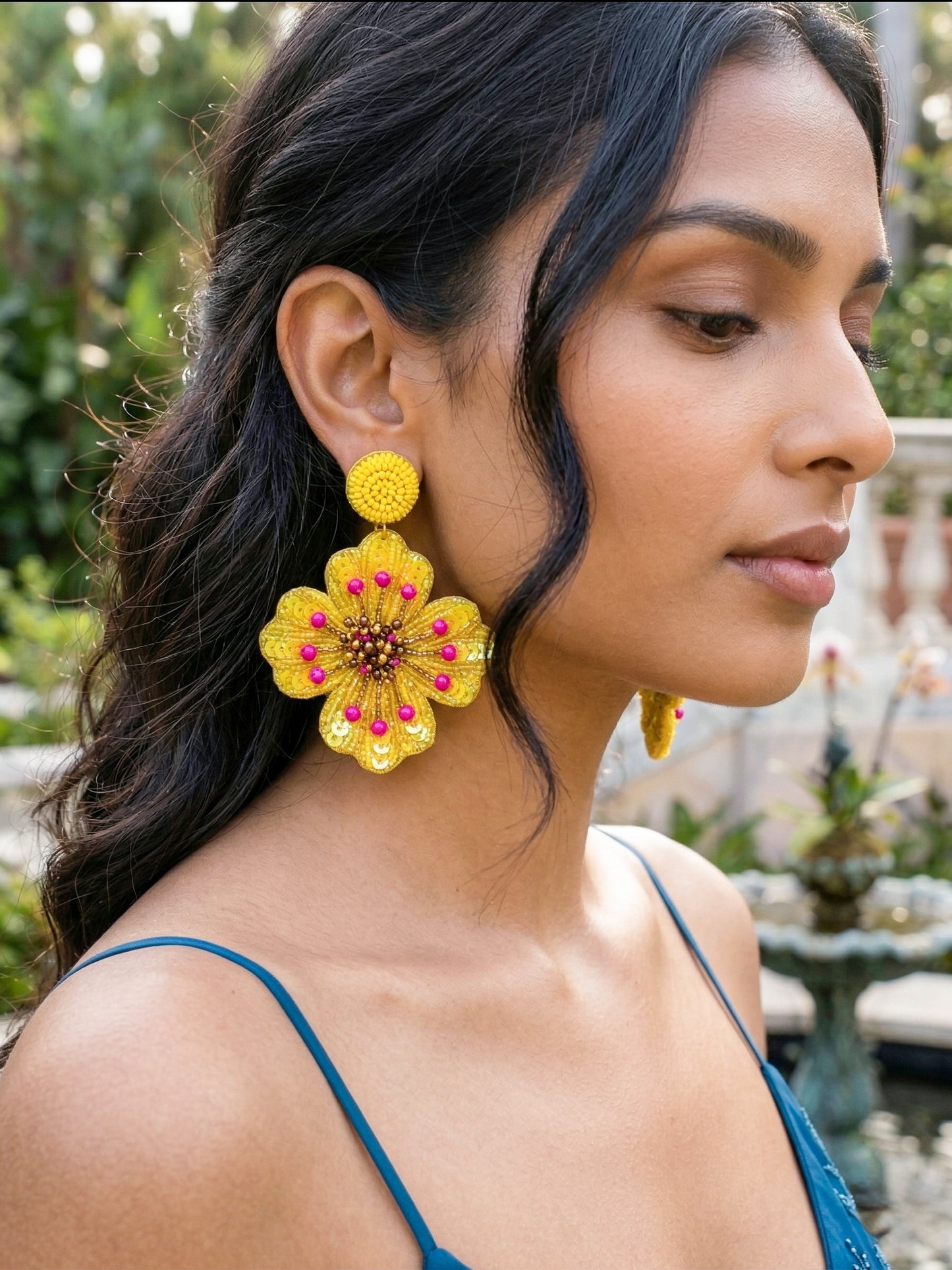 Sunny Glow Yellow Flower Handmade Beaded Earrings