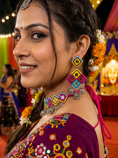 Rangrez Mirror Handmade Beaded Necklace & Earrings Set
