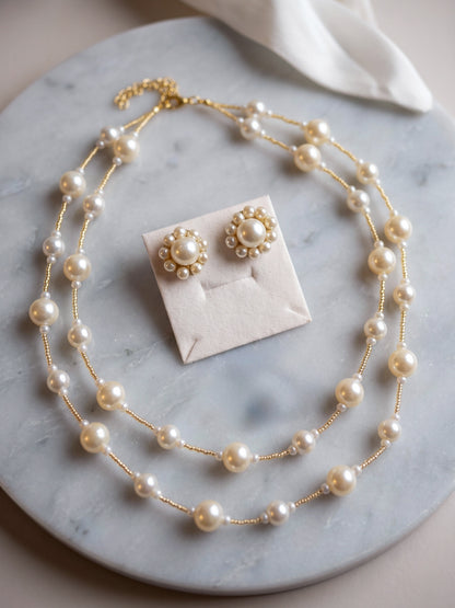 Serena Pearl Handmade Necklace + Stud Earrings Set