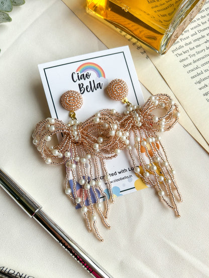Pookie Bow (Rose Gold) Handmade Beaded Earrings