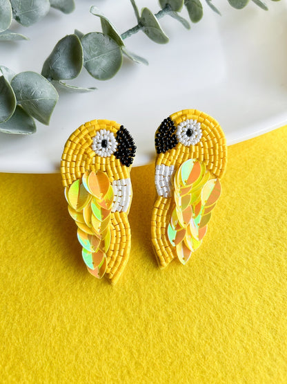 Sunshine Parrot Handmade Beaded Bird Earrings