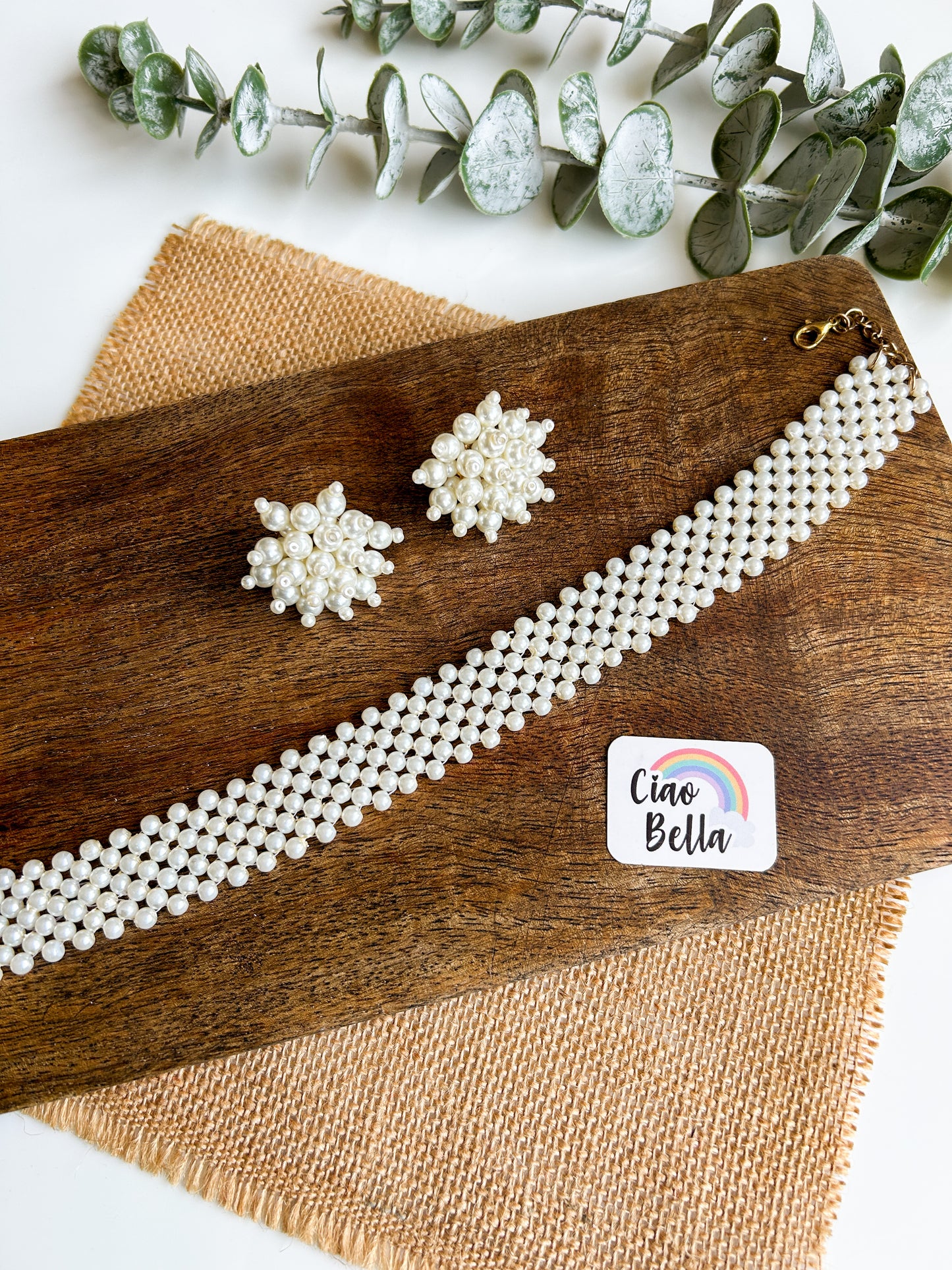 Ira Pearl Handmade Choker Necklace + Earrings Set
