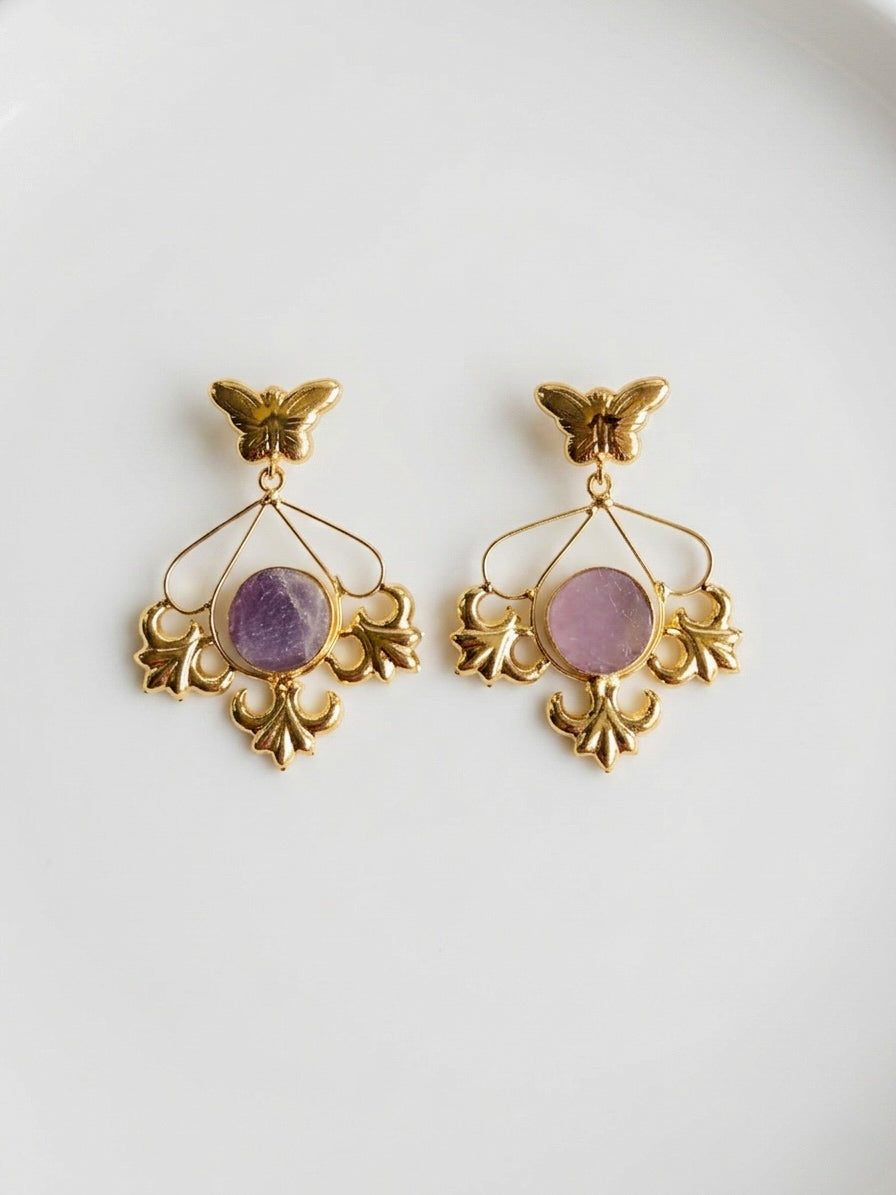 Elowen Butterfly Drops Lilac Handmade Brass Earrings