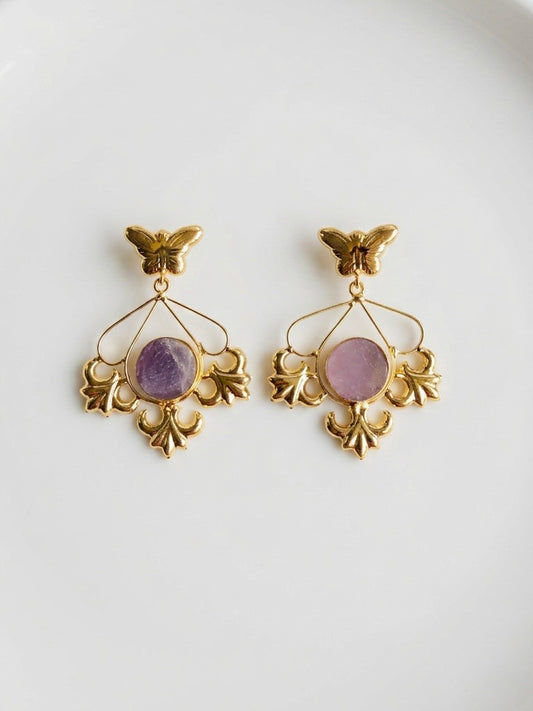 Elowen Butterfly Drops Lilac Handmade Brass Earrings
