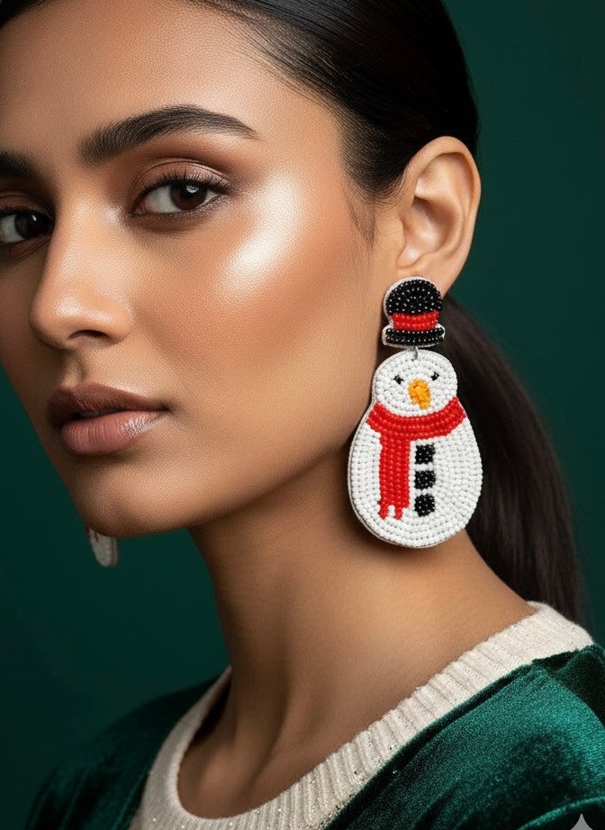 Misty - The Snowman Handmade Beaded Christmas Earrings