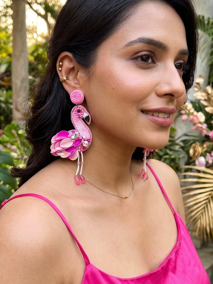 Flamazing Flamingo Pink Handmade Beaded Bird Earrings