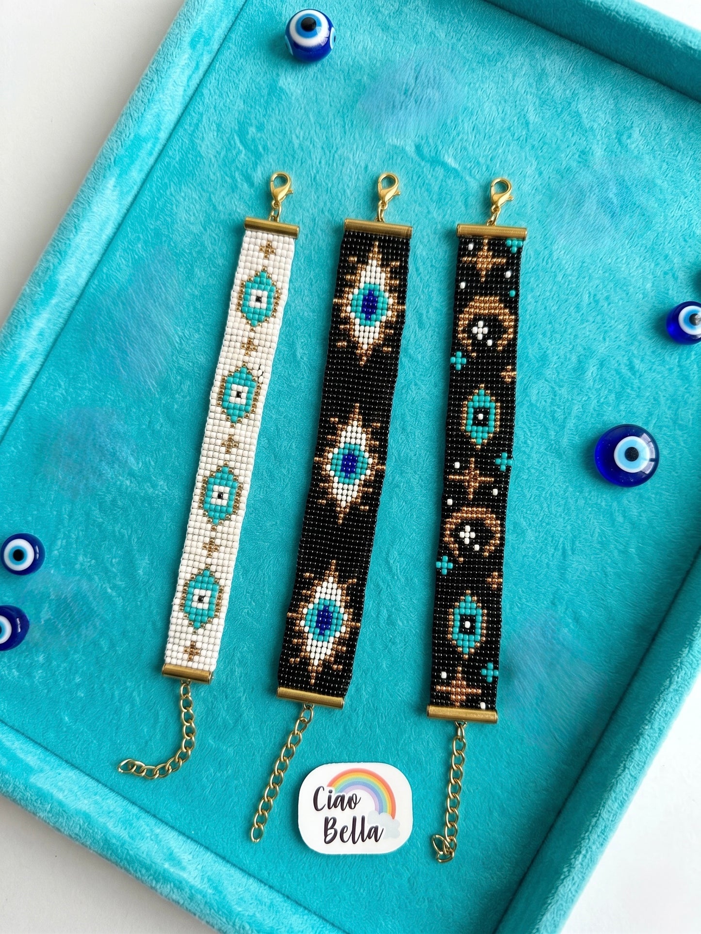 Triple Luck Stack Handmade Beaded Evil Eye Bracelet
