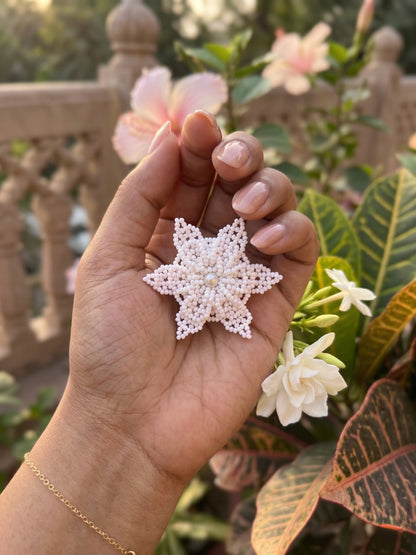 Snow White Delicate Snowflake 3D Crochet Handmade Beaded Ring