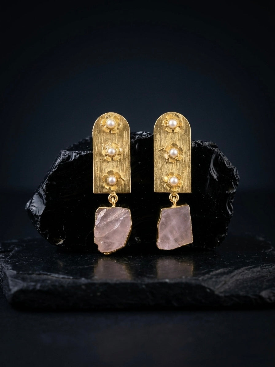 Flora Royale – Blush Pink Handmade Brass Earrings