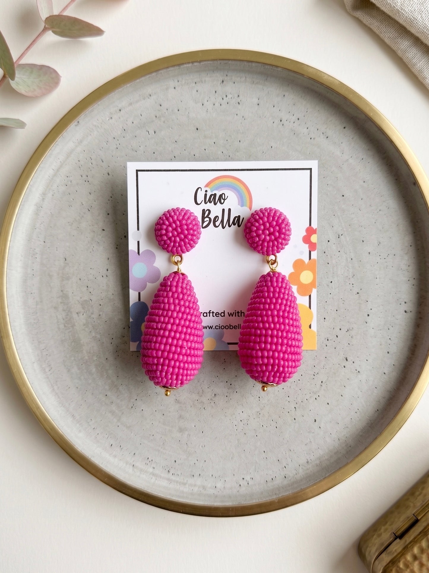 Fuchsia Pink Drop Handmade Beaded Earrings