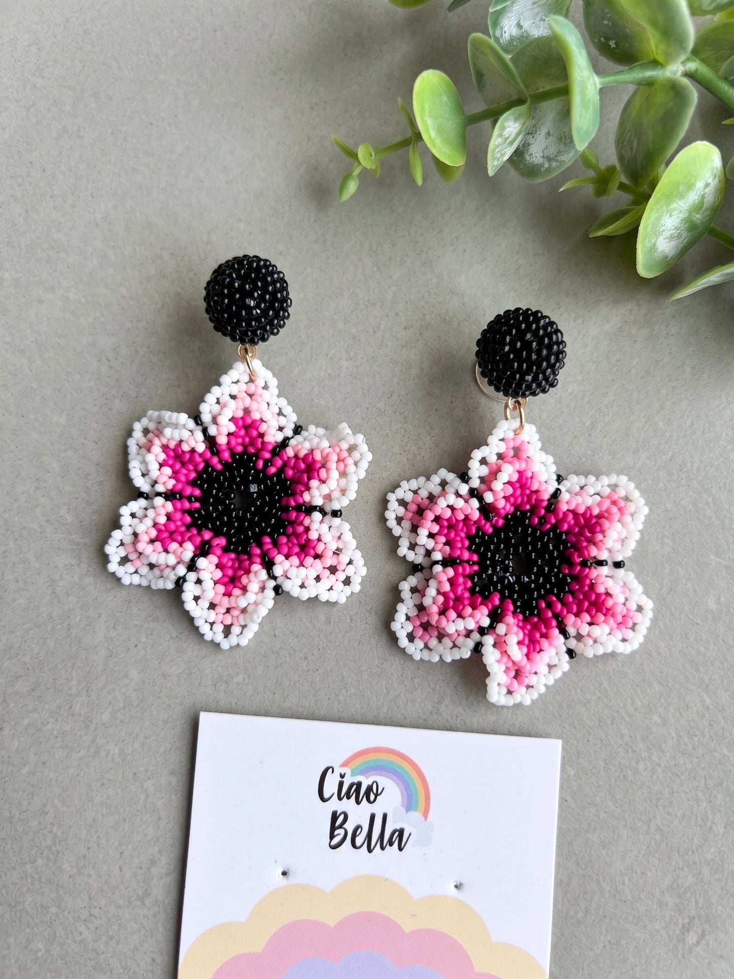 Blossoming Pink Flower Handmade Beaded Earrings