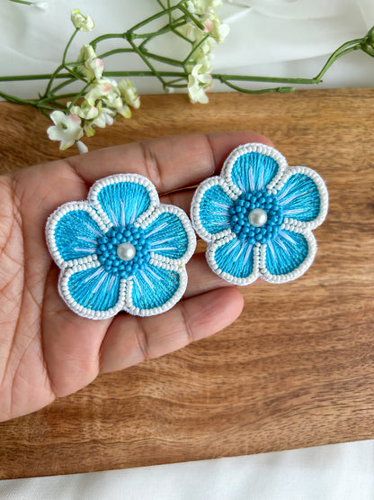 Cool Blue Blossom Handmade Necklace + Earrings + Ring Set