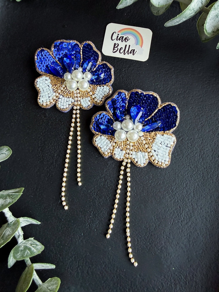 Floral Fiesta Blue Handmade Beaded Flower Earrings