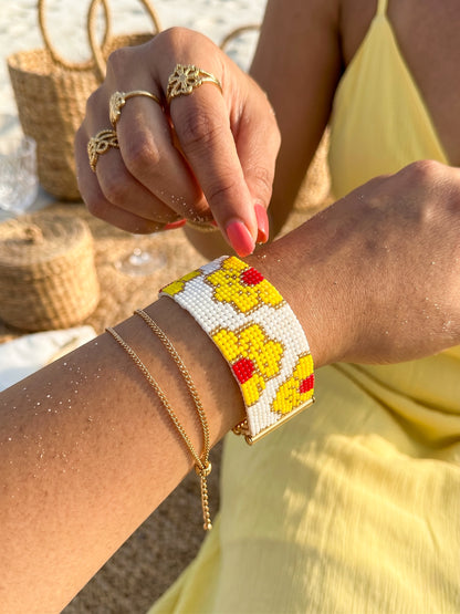 Sunlit Blossom Handmade Beaded Floral Bracelet