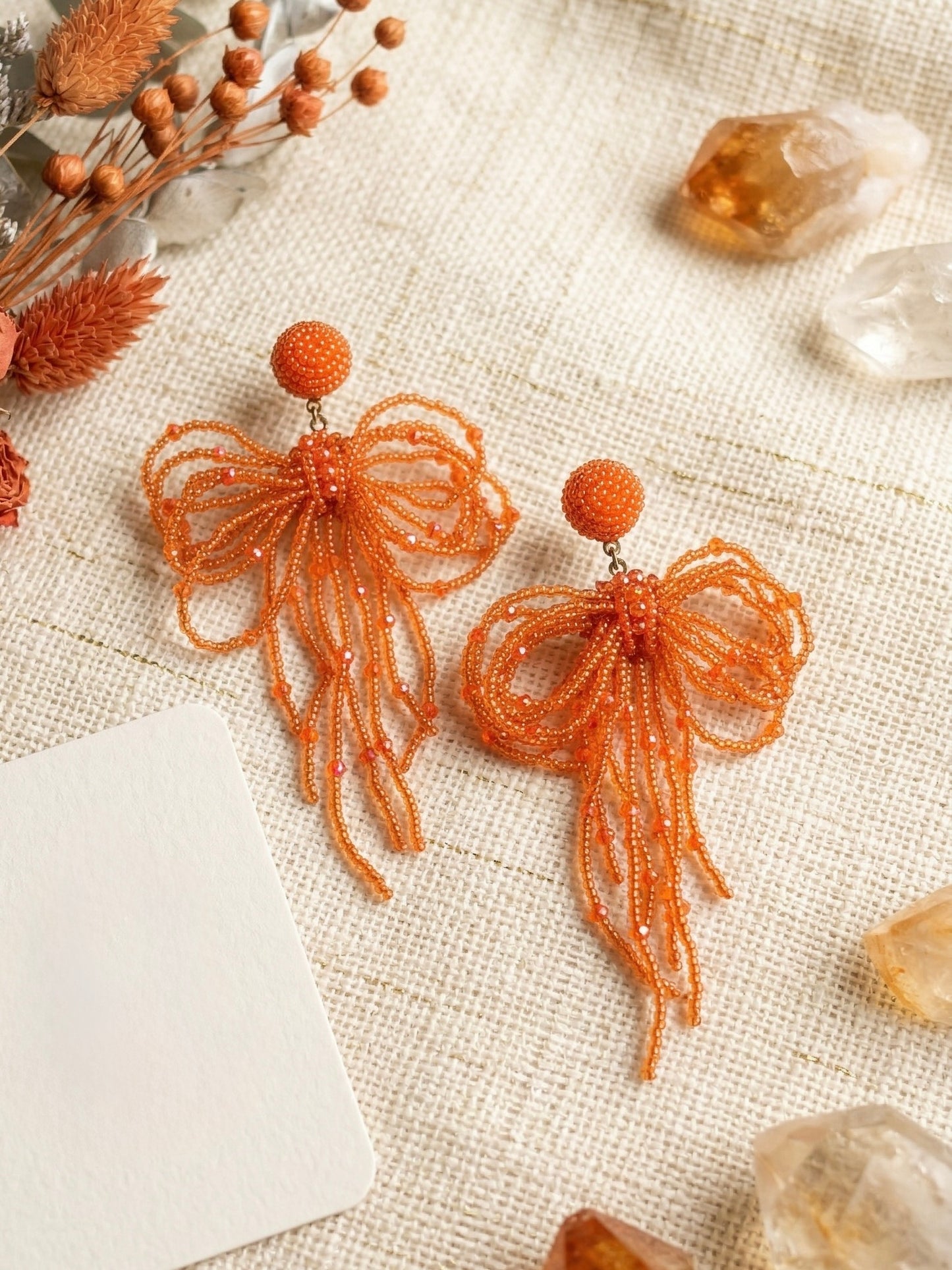 Pookie Bow (Orange) Handmade Beaded Earrings