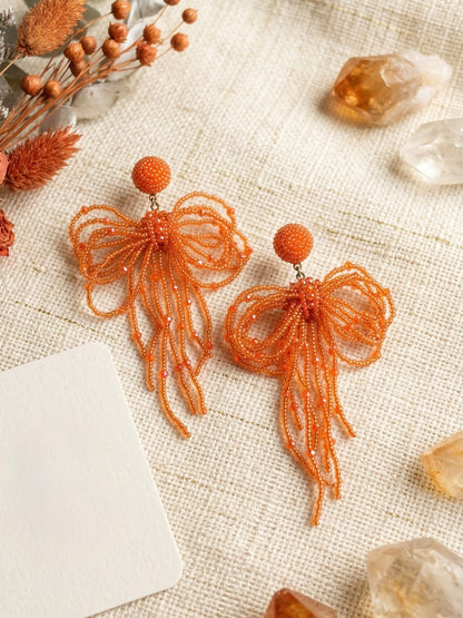 Pookie Bow (Orange) Handmade Beaded Earrings