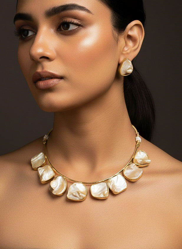 Baroque Pearl Handmade Brass Hasli Necklace Set