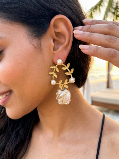 Olivia Mother of Pearl Drop Handmade Brass Earrings
