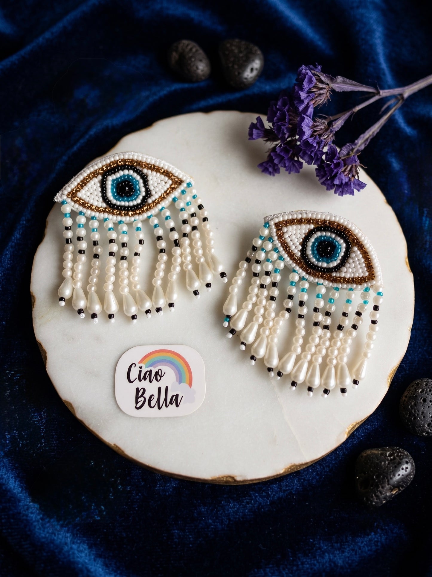 Mystic Evil Eye White Tassel Handmade Beaded Earrings