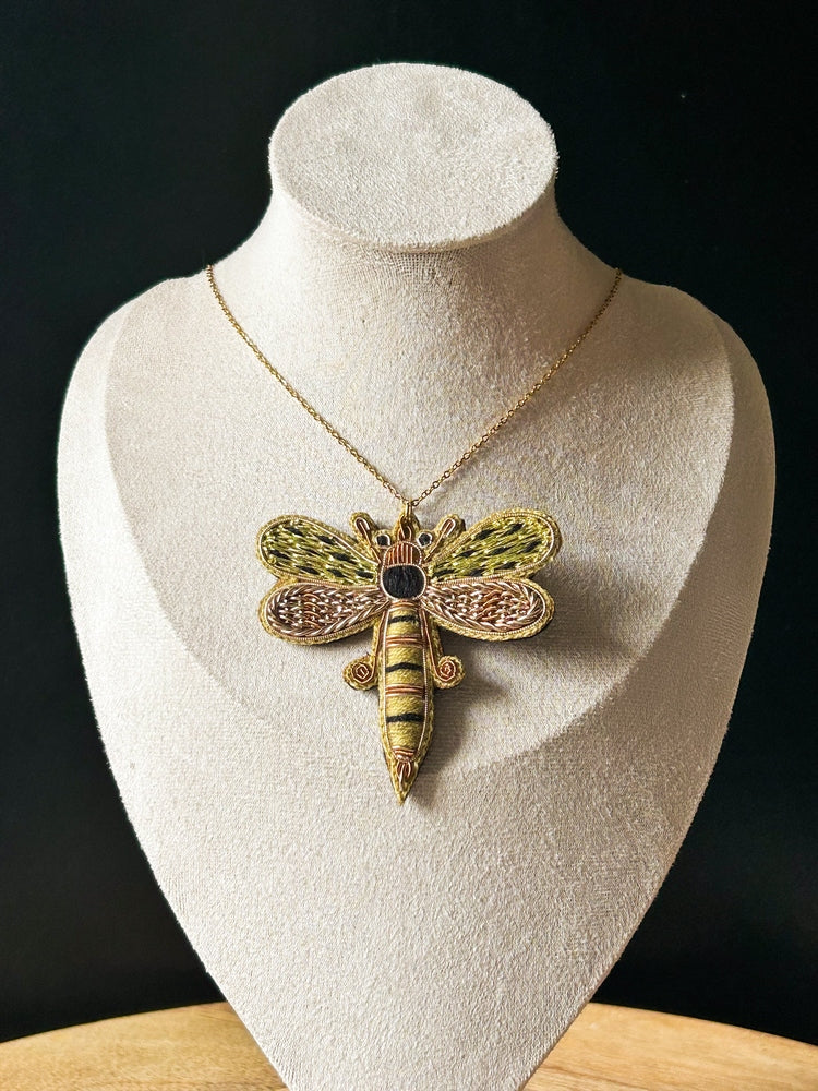 Gold-dusted Dragonfly Handmade Beaded Necklace