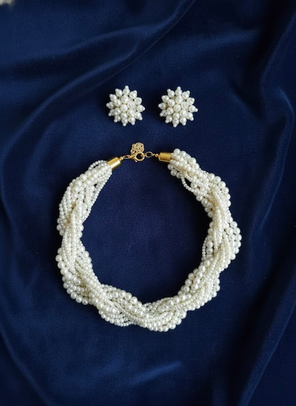 Noor Pearl Twisted Handmade Necklace + Stud Earrings Set