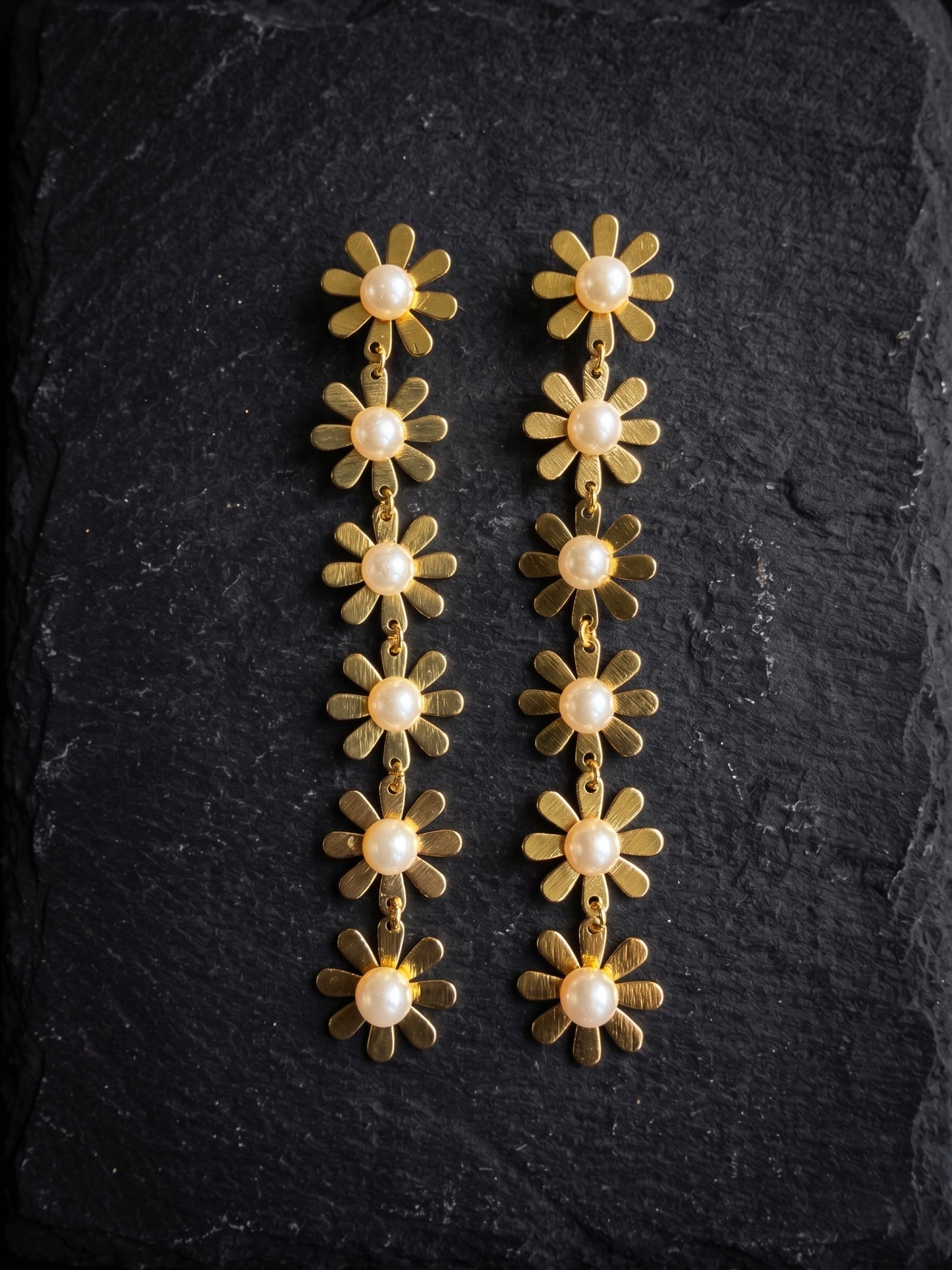 Pearl Petals Handmade Brass Earrings