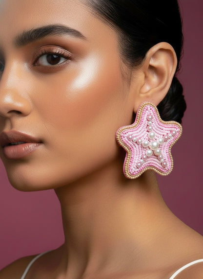 Blushy Starfish Handmade Beaded Earrings