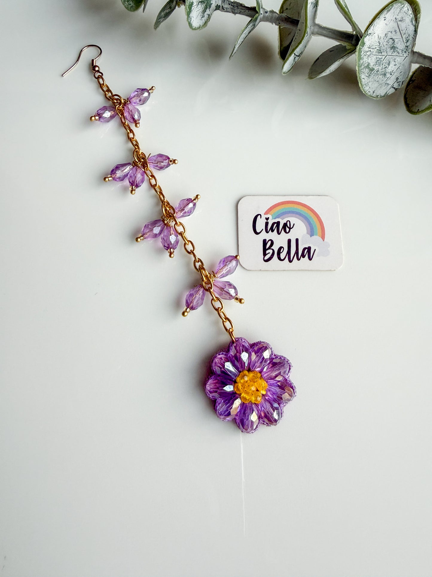 Sparkling Lilac Daisy Handmade Beaded Maangtika