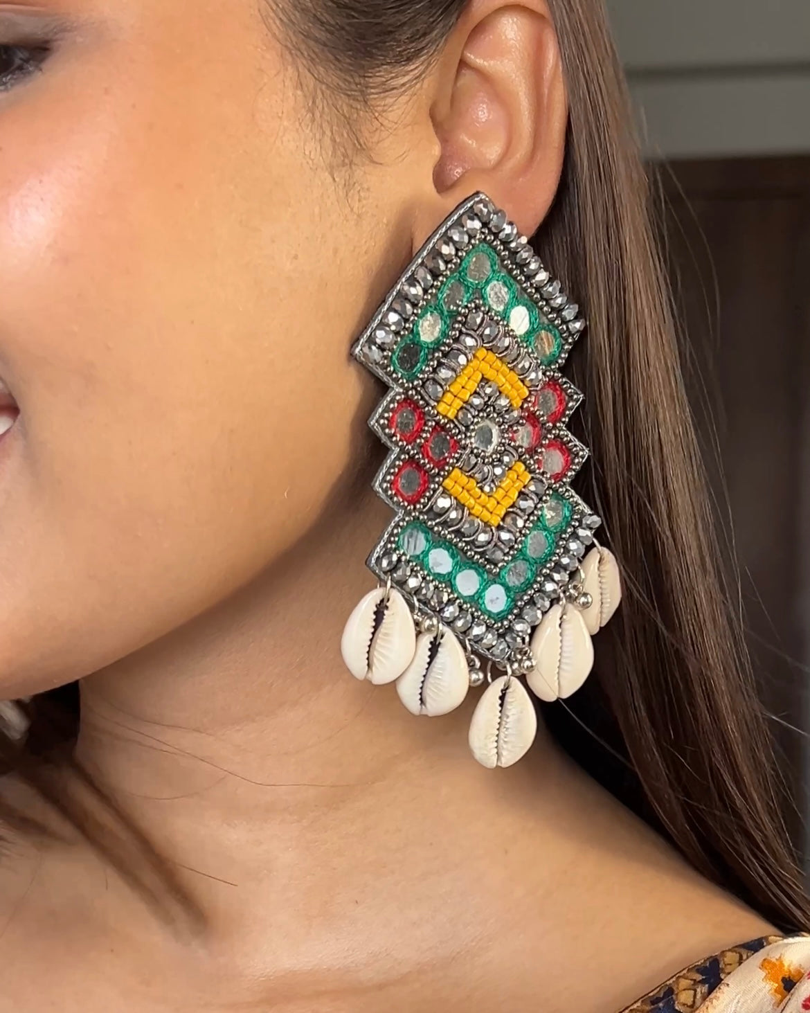 RangRaas Mirror Handmade Beaded Earrings