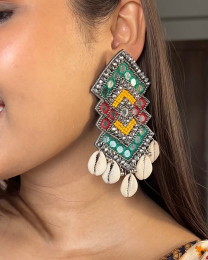 RangRaas Mirror Handmade Beaded Earrings