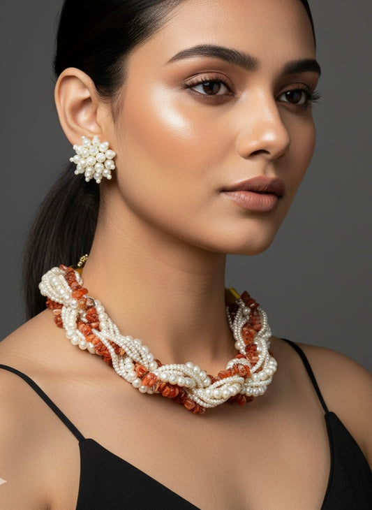 Lehar Pearl Handmade Necklace + Earrings Set