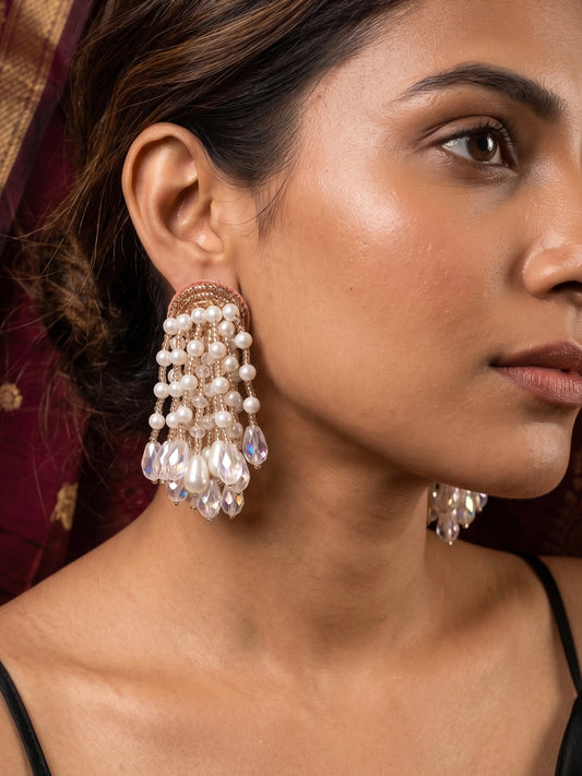 Rosalie Rose Gold Pearl Fall Handmade Beaded Earrings