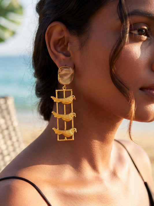 Vanya Bird Mother Of Pearl Handmade Brass Earrings
