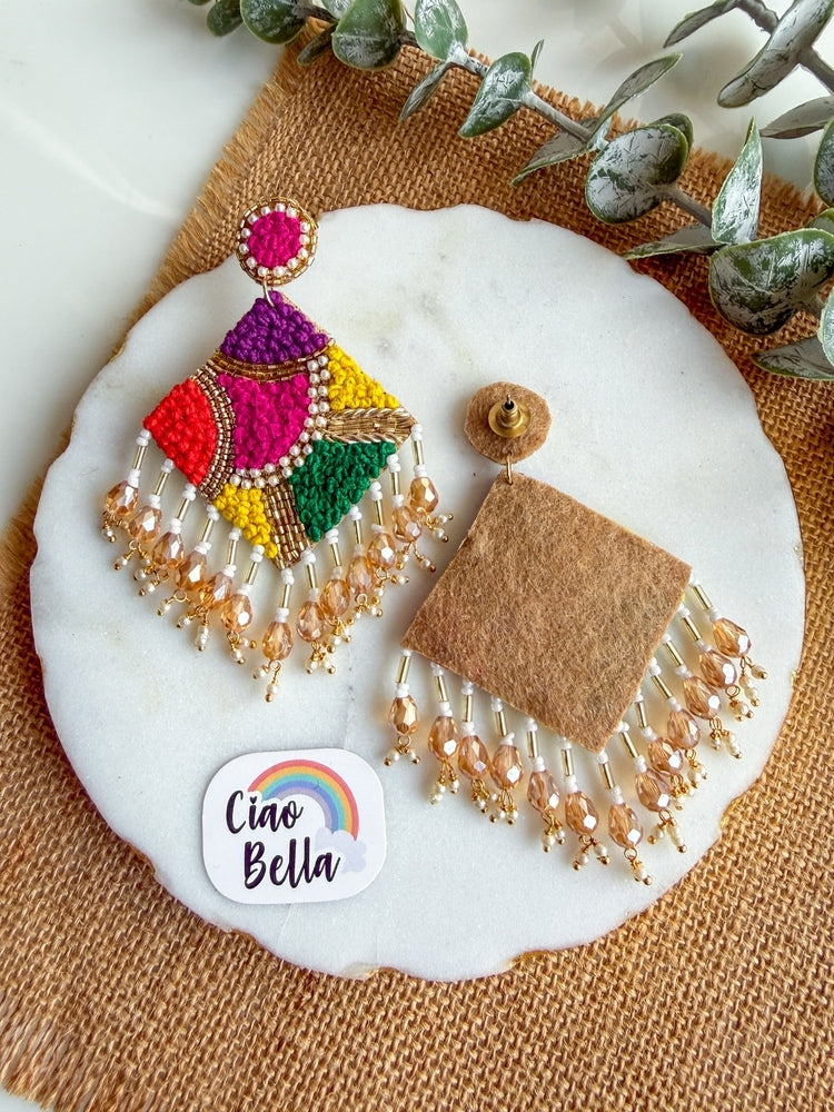 Rainbow Rangoli Handmade Beaded Earrings